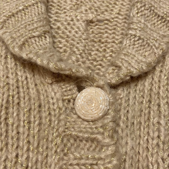 BEBE Beige Mohair/ Polyester -Womens Cardigan Sweater Metallic Threading Size S - Picture 4 of 6